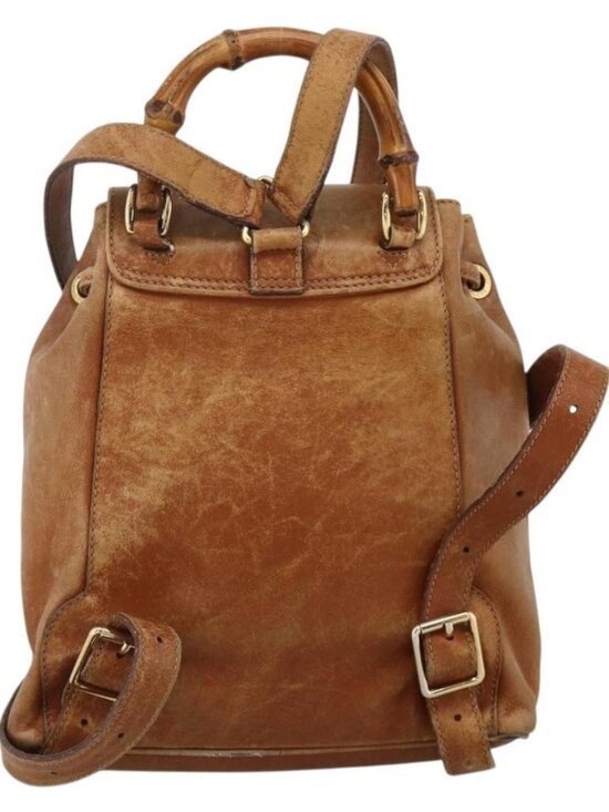 GUCCI Bamboo Backpack Leather Brown Gold 003 1956 0030 Auth 174185